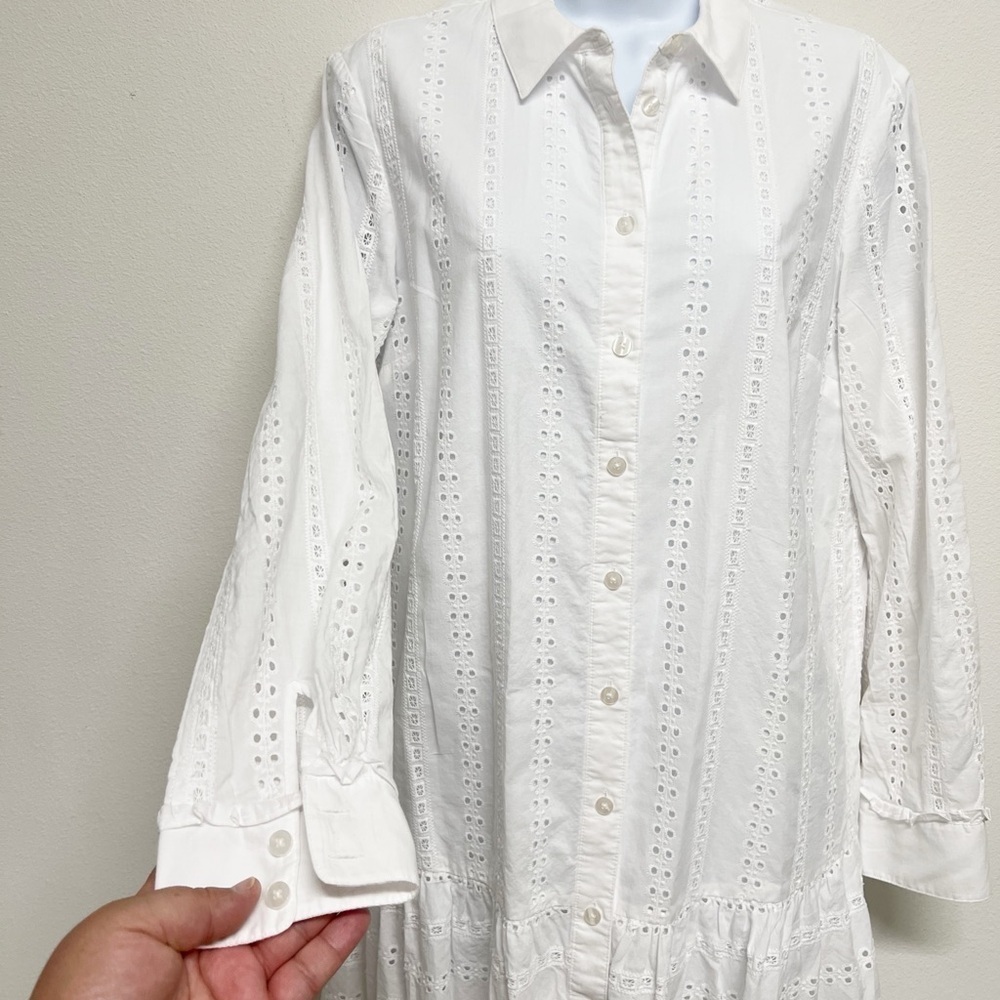 Draper James Womens White Button Down Eyelet Flounce Skirt Shirtdress Size 8 - Picture 6 of 8